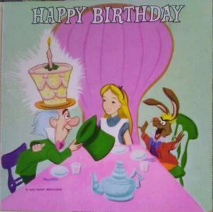Disneys Alice im Wunderland ungelocht Happy Birthday Schallplatte Karte mit Umschlag - Bild 1 von 3