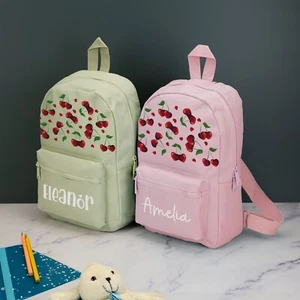 Personalised Cherry Kids Backpack with Name Choice of Colours Custom School Bag - Picture 1 of 30
