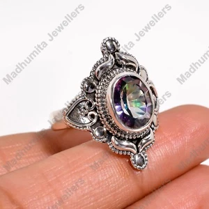 Rainbow Mystic Topaz Gemstone Solid 925 Sterling Silver Handmade Beautiful Ring - Picture 1 of 4