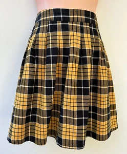 DANGERFIELD Yellow & Black Check/Plaid Pleated Mini Skirt sz 12 - Picture 1 of 8