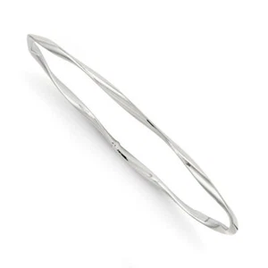14K Solid White Gold Twisted Slip On Bangle Bracelet - Picture 1 of 12