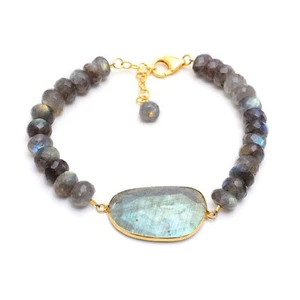 Labradorite Bracelet,Labradorite Connector,Labradorite Beaded Bracelet,Moonstone - Picture 1 of 5