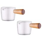 2PCS Transparent Glass Creamer with Wooden Handle,  Coffee Milk Creamer8739