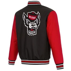North Carolina NC State Wolfpack Poly Twill Varsity Jacket  Black Red - Picture 1 of 4