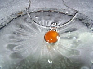 Sterling silver deep mounted Carnelian on 2mm sterling necklace 16-30" - Picture 1 of 3