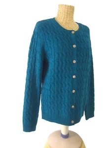 New Appleseeds Womens S Blue Wool Long Sleeve Cable Cardigan Sweater - Picture 1 of 10