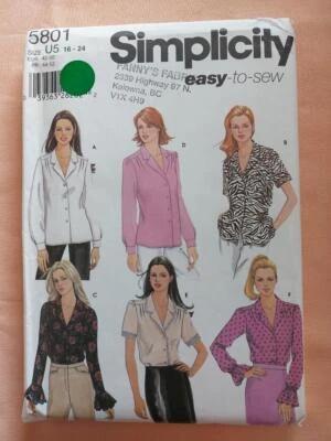 Simplicity 5801 Misses' Easy to Sew Blouses Pattern Size 16-24 - Image 1 of 2