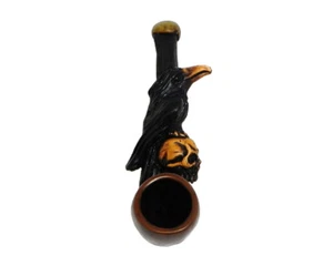 Raven on Skull handgefertigt Tabak Rauchen Mini Handpfeife schwarzer Vogel Tod Tier - Bild 1 von 5