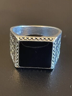 Черный обсидиан драгоценный камень S925 серебро покрытием мужчин женщин заявление кольцо размер 8,5 - Изображение 1 из 4
