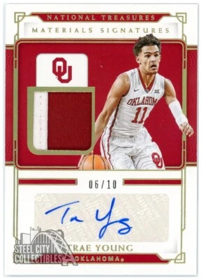 Trae Young 2021-22 Panini National Treasures Collegiate Patch Auto #LMS-TY 6/10 - Image 1 of 2