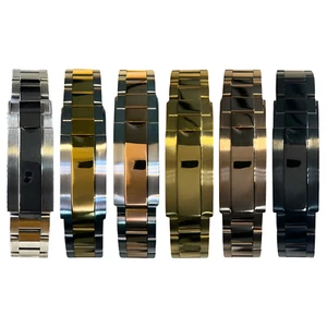 20mm Oyster Style Polished Center Watch Bracelet with Glide Lock Style Clasp - Picture 1 of 22