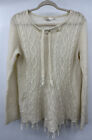 Prana Size Large Shelby Cable Knit Wool Blend Tie Neck Sweater Tunic Pullover