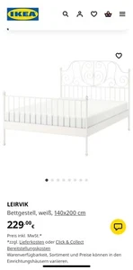 Ikea Bett Leirvik 140 cm x 200 cm weiß mit Lattenrost,Matratze und Topper. - Bild 1 von 1