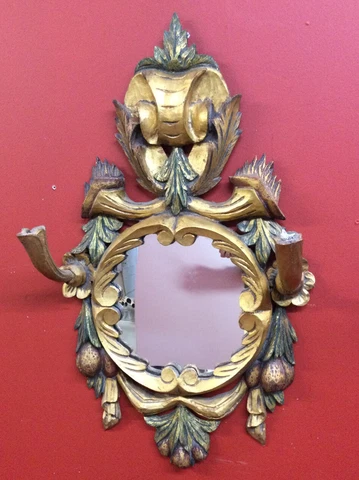 Antique European Rococo Hand Carved Gold Gilt Wood Mirror Candle Holder ~ Spain Cover