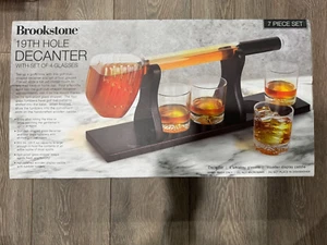 Brookstone 19th Hole Decanter with Set Of 4 Glasses 7 Piece Set New in Box! - Picture 1 of 1