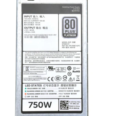 PSU For DELL D750E-S0 E750E-S0 R620 R720 T620 T720 750W Server Power Supply - Image 1 of 4