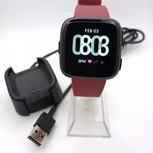 Fitbit Versa Fitness Smart Activity watch Black, Red Band L FB504 - Picture 1 of 19