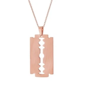 Rose Gold Stainless Steel Razor Blade Pendant Necklace - Picture 1 of 2