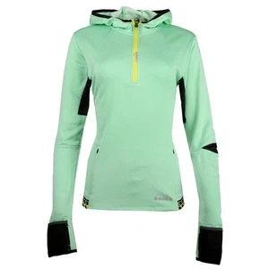 diadora Warm Up Winter Running Quarter Zip Hoodie Womens Green Casual Outerwear - Picture 1 of 3