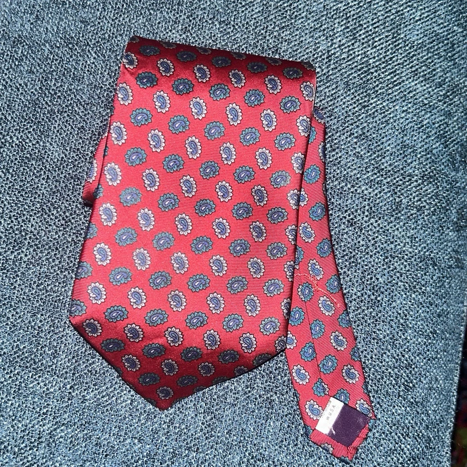 Corbata para hombre Preswick and Moore roja/azul cachemira cosida a mano en EE. UU.  Foto 1 de 1