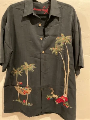 Awesome VTG Bamboo Cay Hawaiian Christmas Aloha Embroidered Shirt LG Black - Image 1 of 4