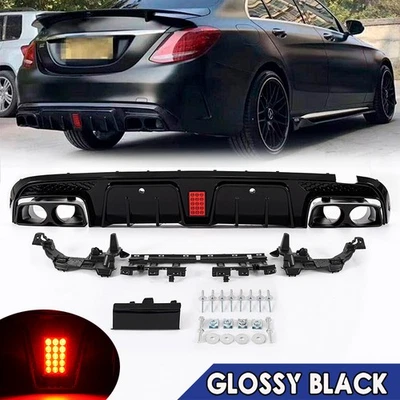 Rear Diffuser W/Exhaust Tip fits Mercedes W205 C63/C43 AMG 2015~2021 Gloss Black Foto 1 de 4