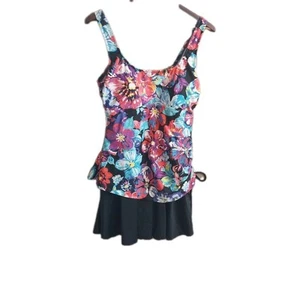 Maxine of Hollywood Azul One Piece Soft Cup V Neck Floral Swimdress Size 12 EUC - Picture 1 of 14