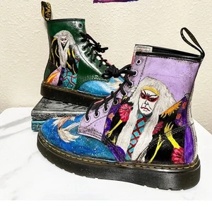Hand Painted Dr. Martens Kabuki Themed Zavala Boots, W8/M7 NEW - Picture 1 of 7