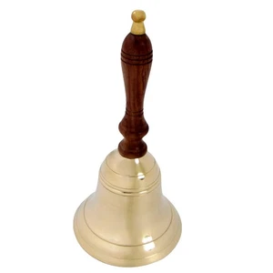 Antique Vintage Style Brass/Wood Teachers Hand Desk School Bell Primitive Decor - Picture 1 of 2