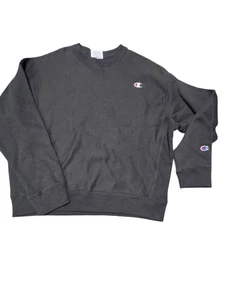 Champion Reverse Weave Logo Faded Black Blank Crewneck Sweatshirt XL  - Picture 1 of 7
