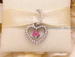NEW Pandora Birthstone Beaded Heart October Petal Pink Charm 798854C09 Retired - Picture 1 of 3