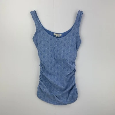 BODEN Top 8 Azul Mujeres Sin Mangas Cuello Redondo Mezcla de Algodón Geométrico Fruncido Foto 1 de 4