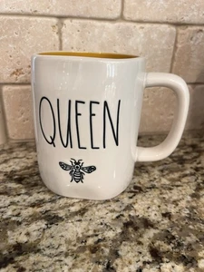 Rae Dunn "Queen Bee" White Outside Yellow Inside Coffee Mug 20 oz Artisan - Picture 1 of 6