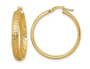 Greek Key Hoop Earrings in 14K Yellow Gold - Picture 1 of 3