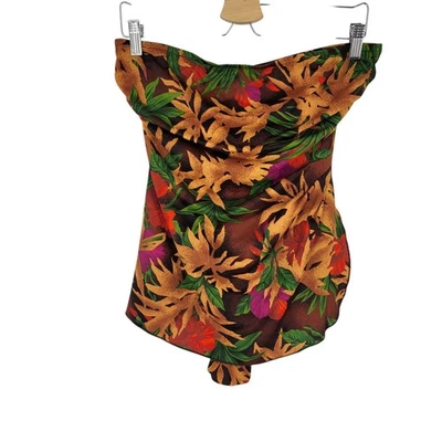 Vintage Tropical Floral Swimsuit 90s Strapless Retro Pin Up 14 Pool Party - Image 1 of 4