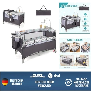 Baby Reisebett mit Tasche und Matratze – Modernes 4-in-1 Beistellbett Grau - Bild 1 von 10
