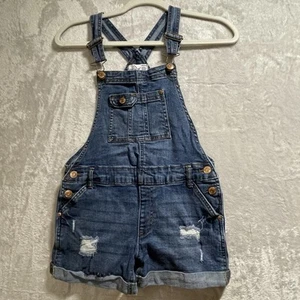Jordache Denim Shortalls Bib Overalls Girls Sz L 10/12 Distressed - Picture 1 of 9