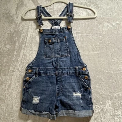 Jordache Denim Shortalls Bib Overalls Girls Sz L 10/12 Distressed - Image 1 of 4