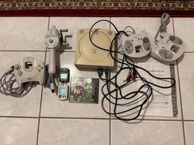 SEGA Dreamcast Console, 3 Controllers, Cables, 2 Memory Cards, Rod, NFL - Tested