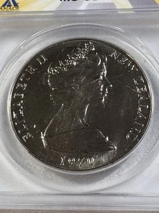 1970 New Zealand 1 Dollar Graded MS 68 Proof Like by ANACS Mt. Cook Royal Visit - Picture 1 of 8