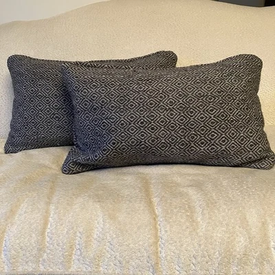 Restoration Hardware Ben Soleimani Wool Geometric Pillows (2) Gray  13x21" - Image 1 of 4
