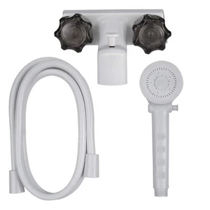 4" Wohnmobil Wanne und Dusche Umsteller Wasserhahn weiß/rauch mit Handbrausekopf &... - Bild 1 von 9