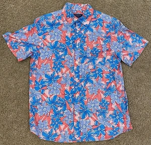 Camisa floral para hombre Vineyard Vines azul y rosa manga corta abotonada mediana - Imagen 1 de 6