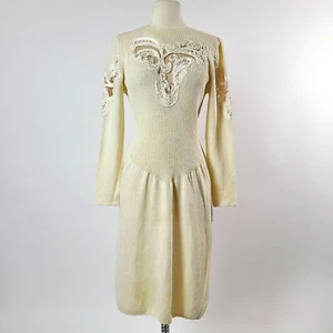Vtg 70s Pat Sandler for Wellmore White Santana Knit Cocktail Dress Stretch 10 S - Picture 1 of 9