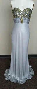 Silver Long Dress Size 4 Strapless Beaded Stretch Jersey Evening Gown Sz 4 - Picture 1 of 5