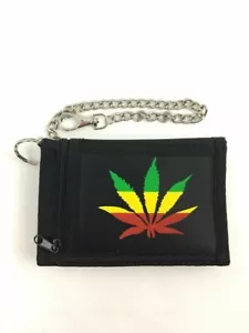 Marijuana Pot Leaf Weed Trifold Wallet With 12" Removable Chain Rasta - Picture 1 of 4