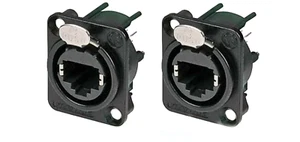 (2 PACK) NEUTRIK NE8FDV-B RJ45 CAT5 ETHERCON Vertical PCB Mount Panel Jack BLK - Picture 1 of 1