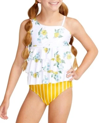 JUSTICIA Niñas Traje de Baño Tankini Bikini Volantes Conjunto de Natación Floral 5 6 8 10 Blanco Nuevo con Etiquetas Foto 1 de 4