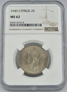 CYPRUS 2 SHILLINGS COIN 1949 UNC KGVI NGC MS62 - Picture 1 of 4