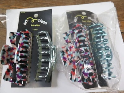Paquete de 2 pinzas para el cabello clase artística (2) accesorios Jumbo arco iris tortuga y garra cromada Foto 1 de 4